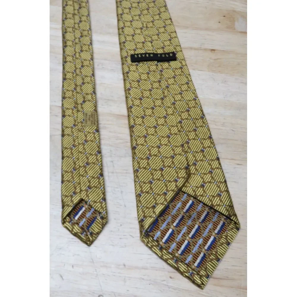 ROBERT TALBOTT SEVEN FOLD Silk Luxury Necktie Gold Yellow Geometric 5/40 Limited